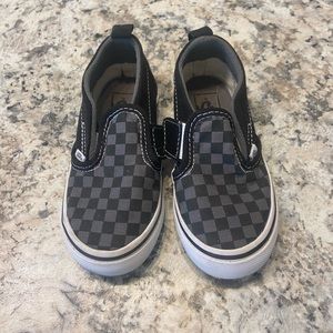 Black and gray checkered vans